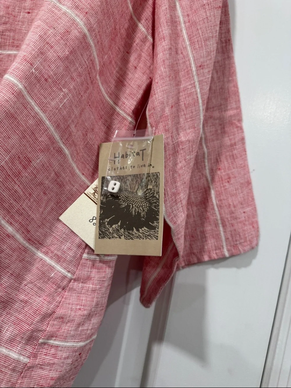 NWT Habitat Strawberry red & white striped linen button-down Shirt Sz Large - Picture 5 of 7